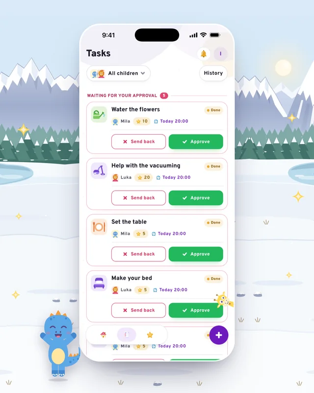 A parent approving a finished task with its photo in MyTurn