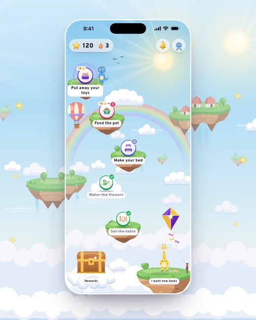 The sky: a world in the MyTurn app, with today’s tasks