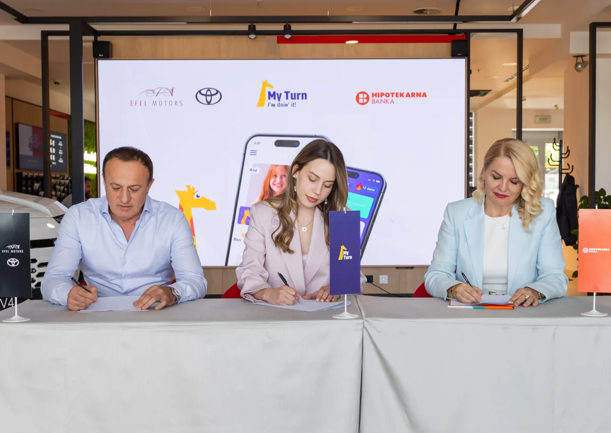 Predstavnici Efel Motorsa, MyTurn-a i Hipotekarne banke potpisuju ugovore o podršci razvoju aplikacije